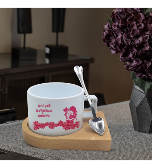 Anneler Günü Temalı Ahşap Altlıklı Seramik Fincan HK2643