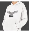 Kara Kartal Baskılı Kapşonlu Beyaz Unisex Sweatshirt HK2165