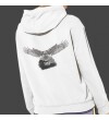 Kara Kartal Baskılı Kapşonlu Beyaz Unisex Sweatshirt HK2165