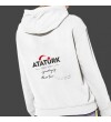 Kişiye Özel Atatürk ve Bayrak Baskılı Kapşonlu Beyaz Unisex Sweatshirt HK2293